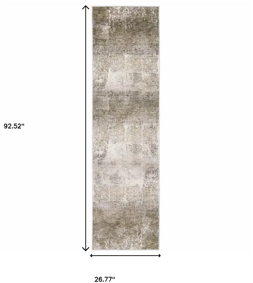 2' X 8' Ivory Grey Tan Brown And Beige Abstract Power Loom Stain Resistant Runner Rug Photo 3