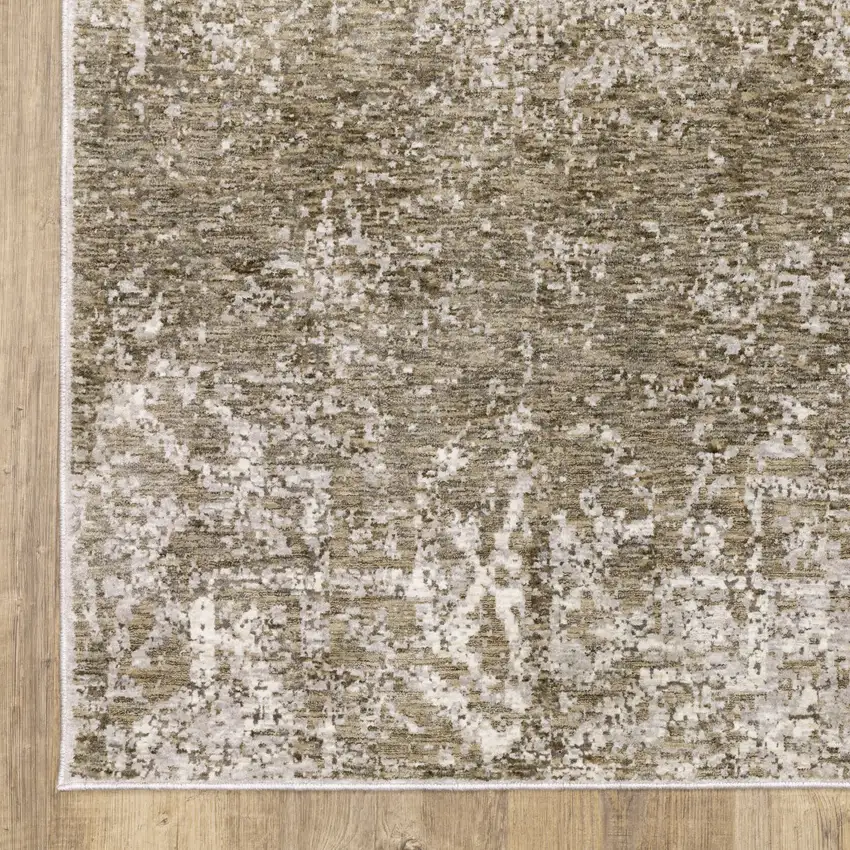 2' X 8' Ivory Grey Tan Brown And Beige Abstract Power Loom Stain Resistant Runner Rug Photo 4