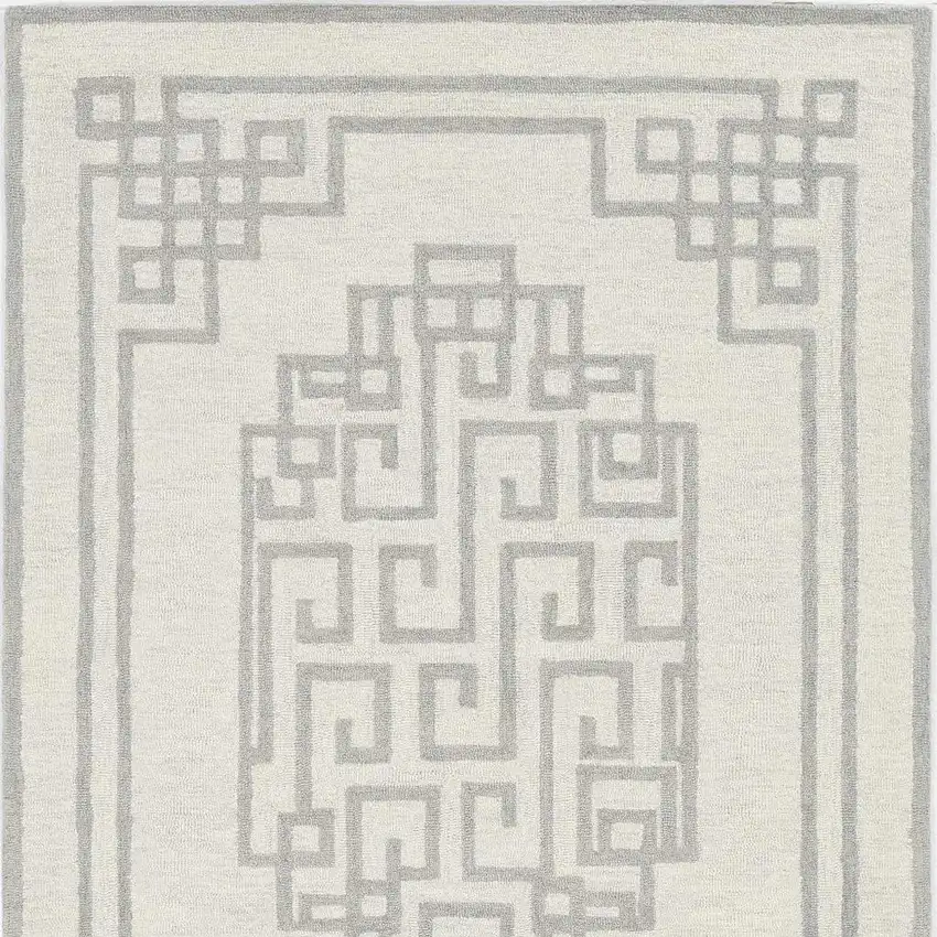 Gray And Ivory Wool Geometric Hand Tufted Area Rug Photo 4