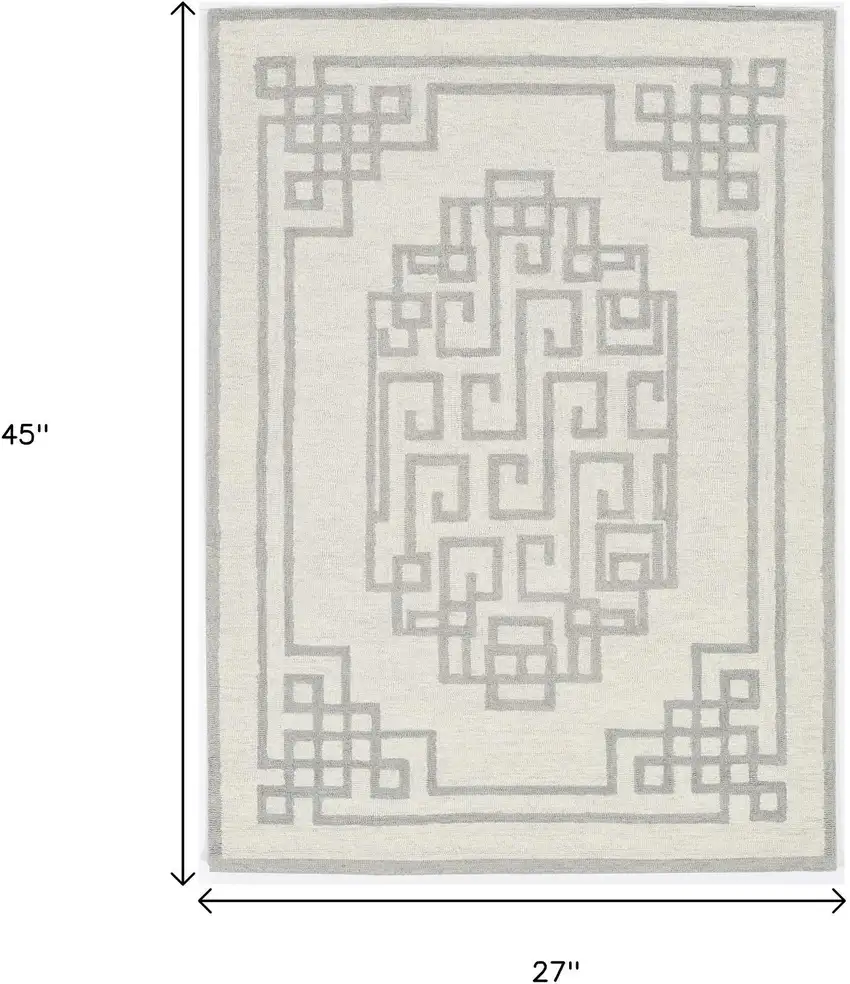 Gray And Ivory Wool Geometric Hand Tufted Area Rug Photo 9