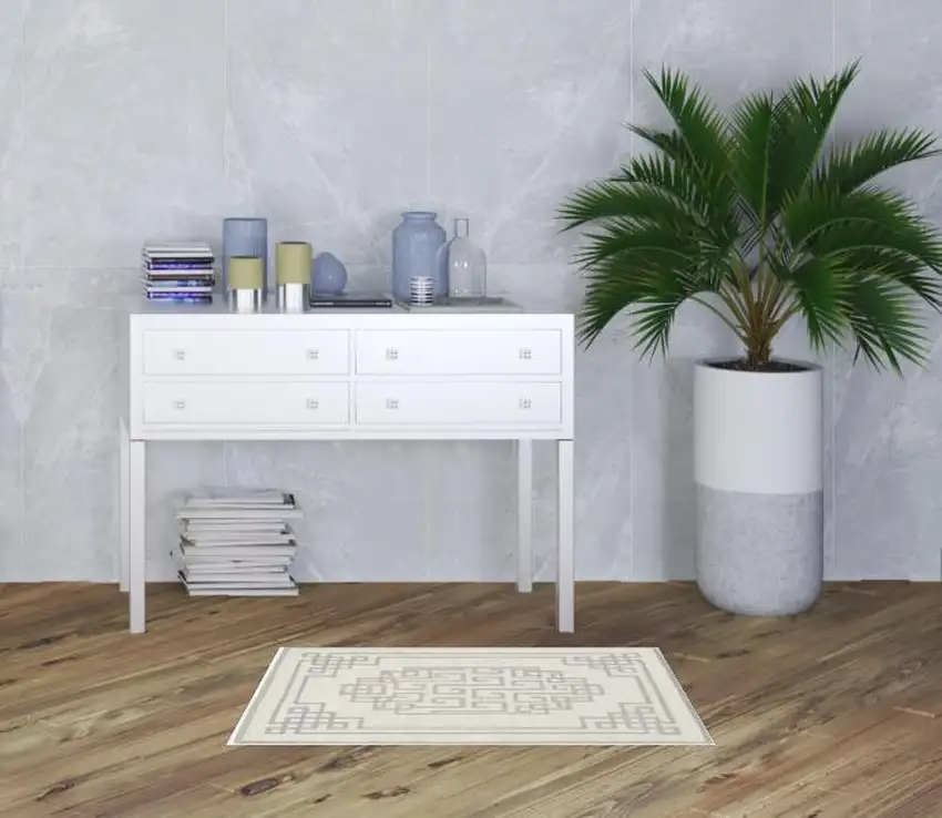 Ivory  Grey Wool Area Rug Photo 6