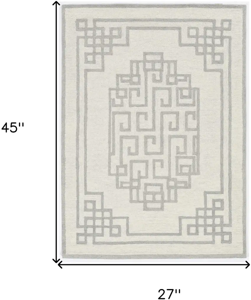 Ivory  Grey Wool Area Rug Photo 7