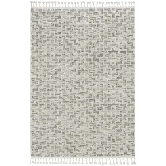 Ivory Grey Zigzag Diamonds Area Rug With Fringe Photo 2