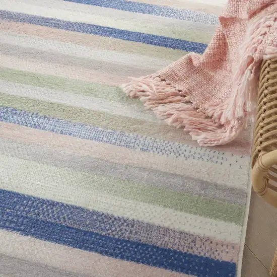 Ivory Blue And Green Striped Distressed Area Rug Photo 8