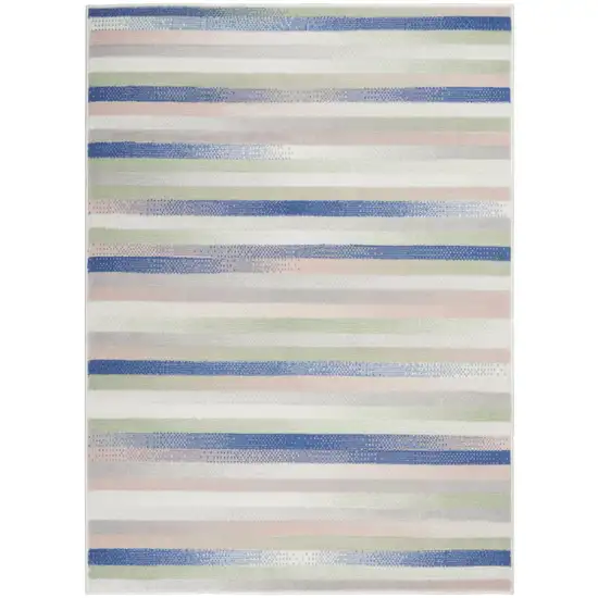 Ivory Blue And Green Striped Distressed Area Rug Photo 9