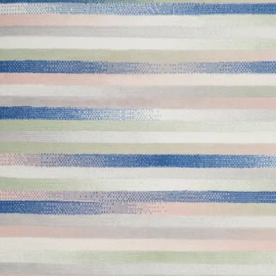 Ivory Blue And Green Striped Distressed Area Rug Photo 3