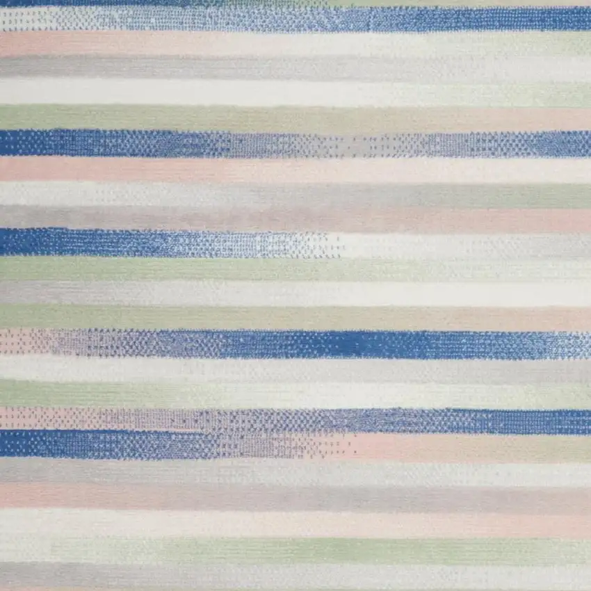 Ivory Blue And Green Striped Distressed Area Rug Photo 3