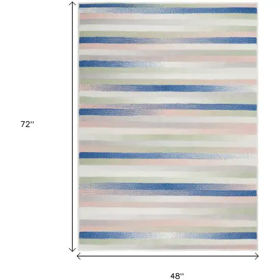 Ivory Blue And Green Striped Distressed Area Rug Photo 8