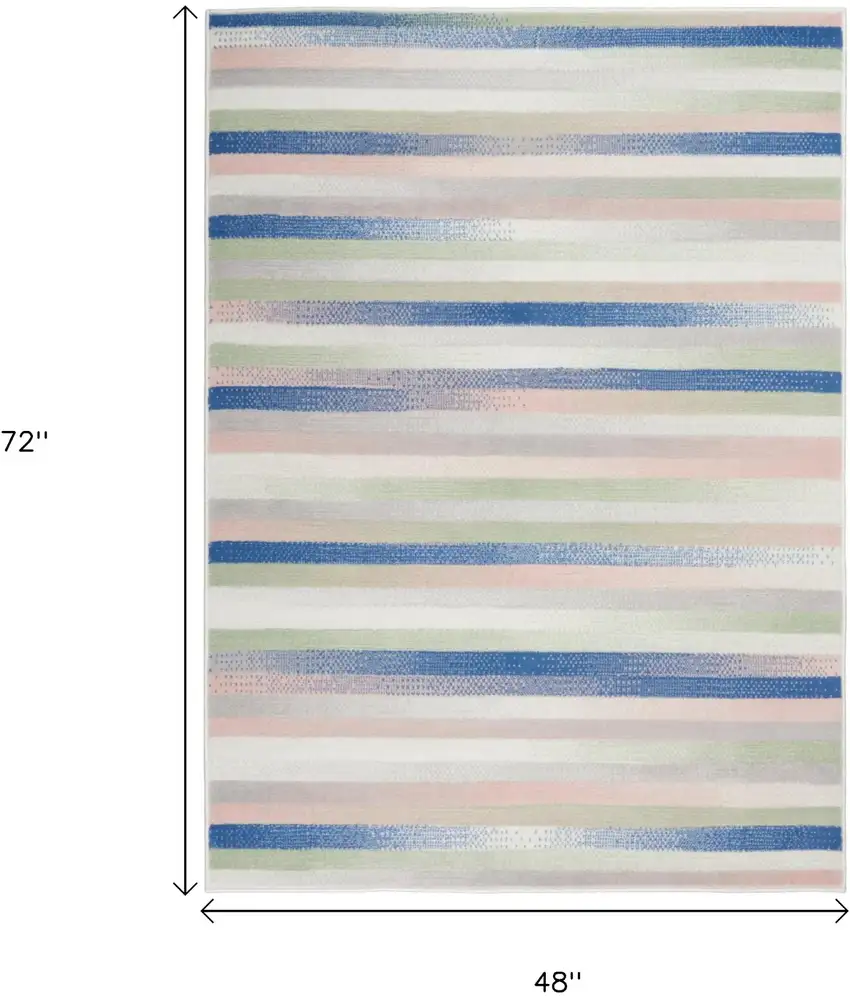 Ivory Blue And Green Striped Distressed Area Rug Photo 8