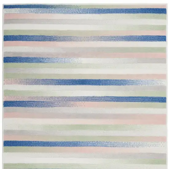 Ivory Blue And Green Striped Distressed Area Rug Photo 4