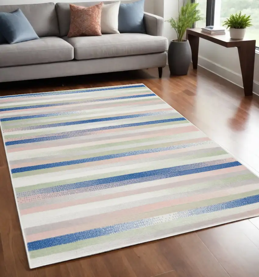 Navy Blue Striped Dhurrie Area Rug Photo 1