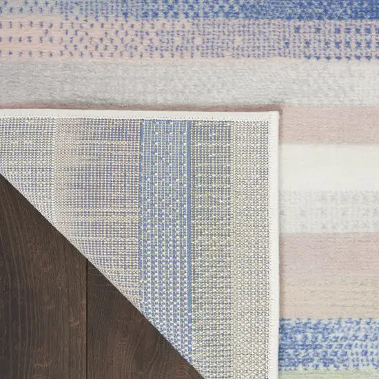Ivory Blue And Green Striped Distressed Area Rug Photo 7