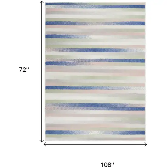 Ivory Blue And Green Striped Distressed Area Rug Photo 3