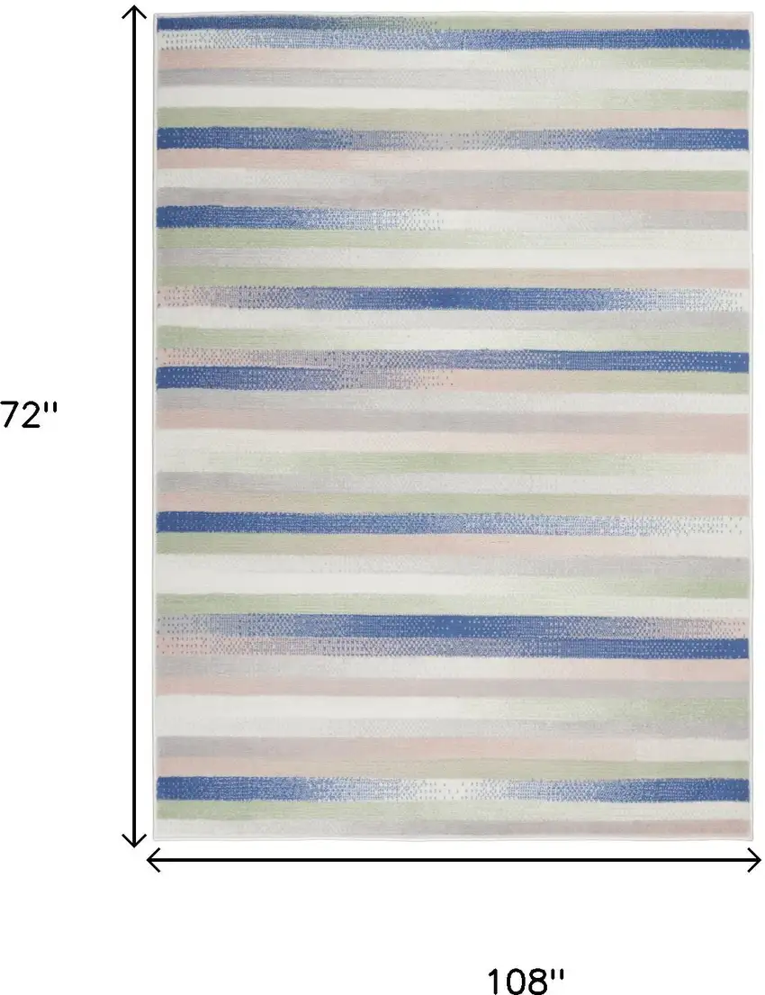 Ivory Blue And Green Striped Distressed Area Rug Photo 3