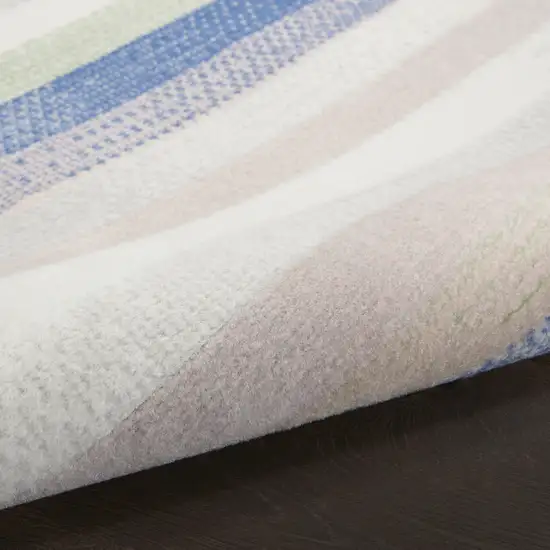 Ivory Blue And Green Striped Distressed Area Rug Photo 9