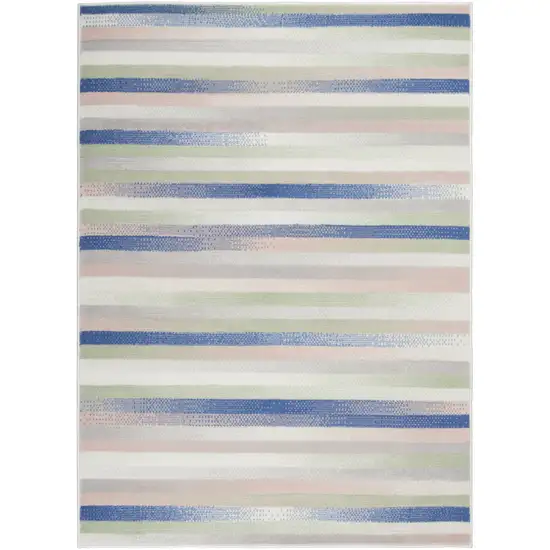 Ivory Blue And Green Striped Distressed Area Rug Photo 2