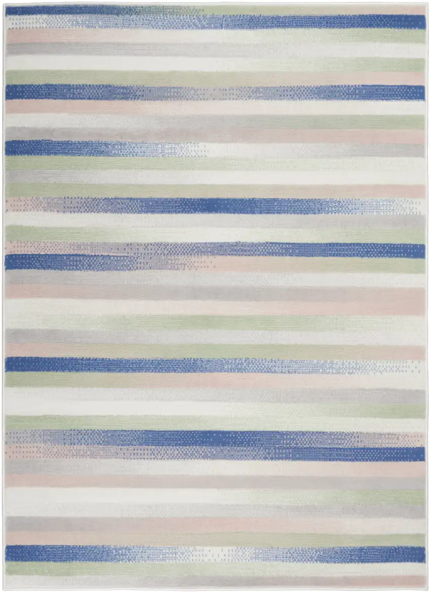 Ivory Blue And Green Striped Distressed Area Rug Photo 2