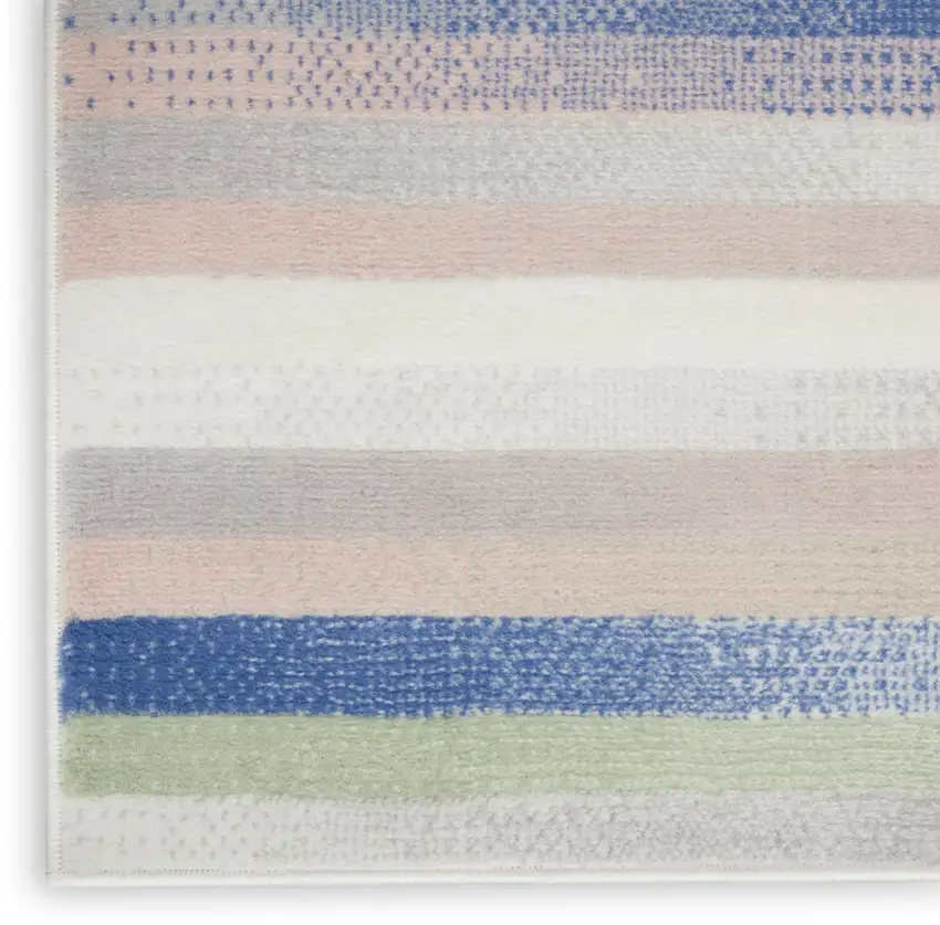 Ivory Blue And Green Striped Distressed Area Rug Photo 8