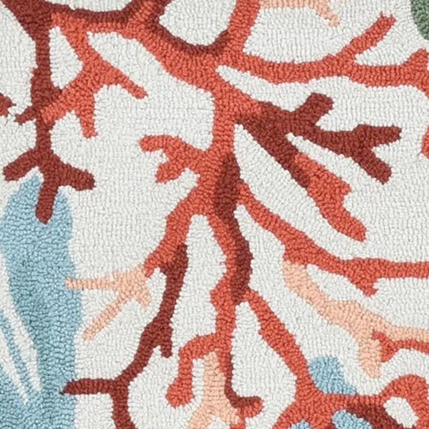 8'X10' Ivory Hand Hooked Bordered Coral Reef Indoor Area Rug Photo 6