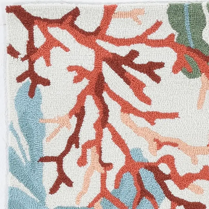 8'X10' Ivory Hand Hooked Bordered Coral Reef Indoor Area Rug Photo 8