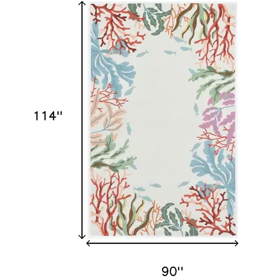 Ivory Hand Hooked Bordered Coral Reef Indoor Area Rug Photo 3