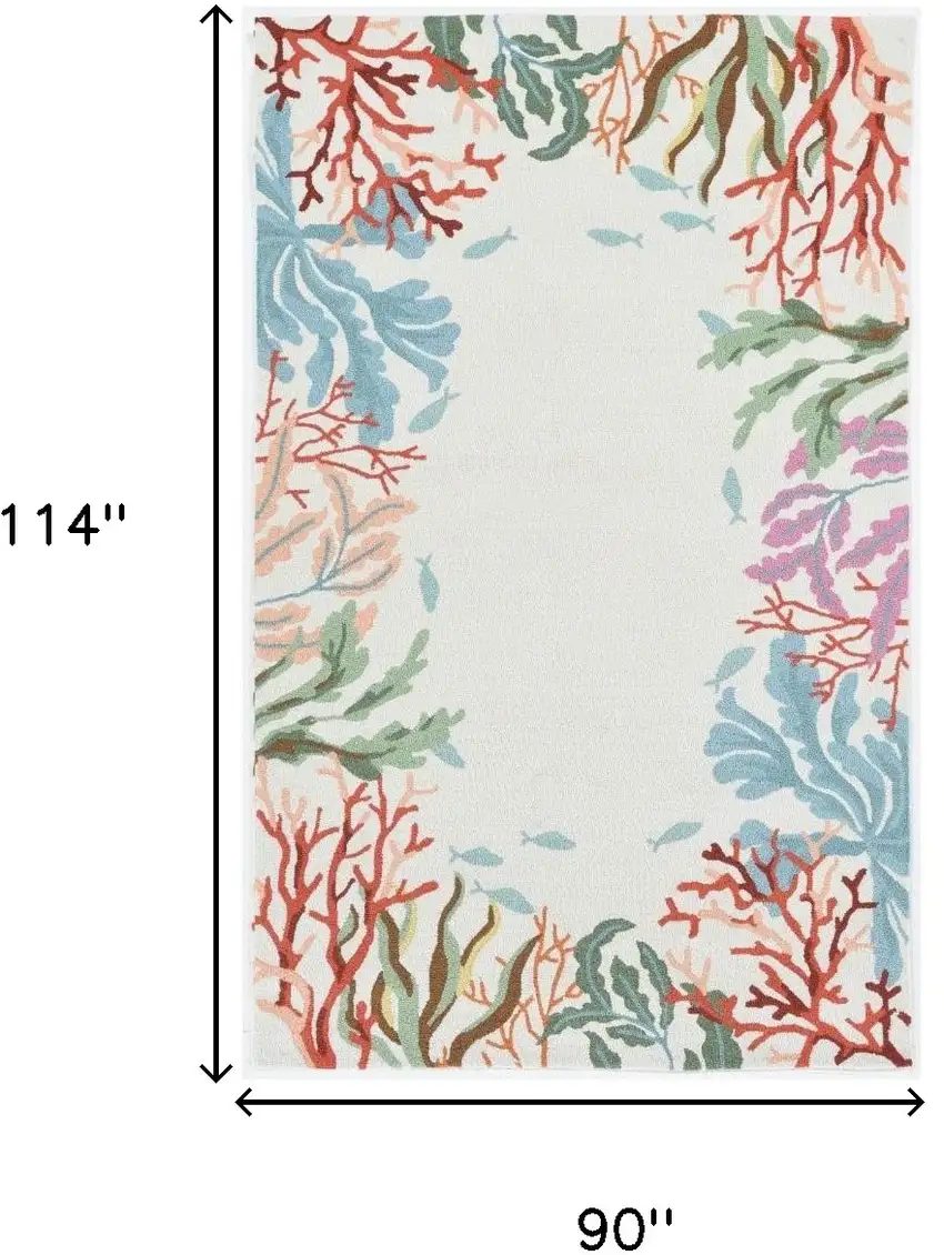 Ivory Hand Hooked Bordered Coral Reef Indoor Area Rug Photo 3