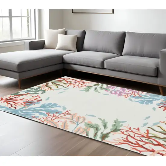 Ivory Red And Pink Fish and Coral Hand Hooked Area Rug Photo 2