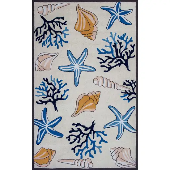 Ivory Hand Hooked Sea Corals And Shells Indoor Area Rug Photo 2