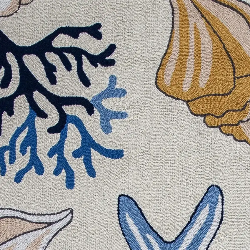 Ivory Hand Hooked Sea Corals And Shells Indoor Area Rug Photo 3