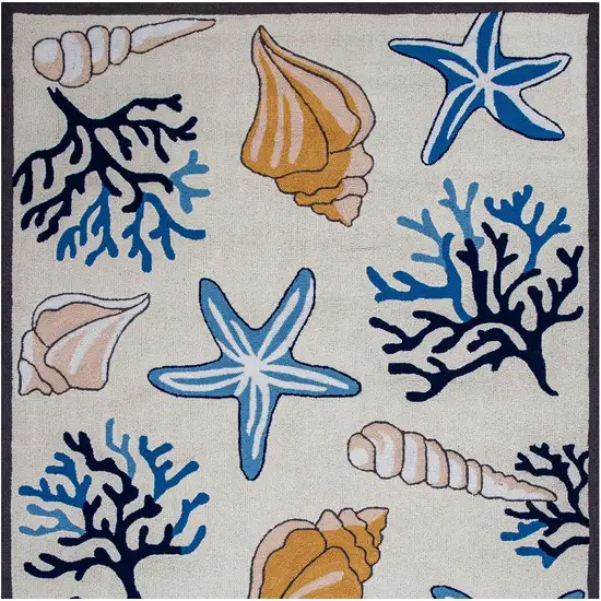 Ivory and Blue Seashell Hand Hooked Area Rug Photo 7