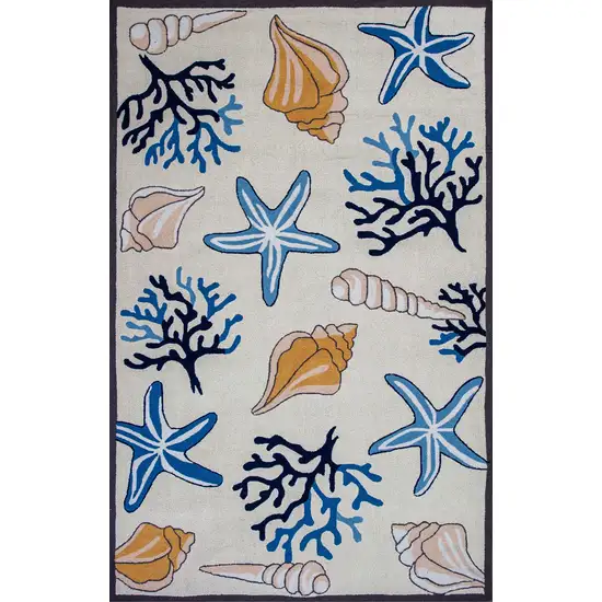 Ivory Hand Hooked Sea Corals And Shells Indoor Area Rug Photo 1