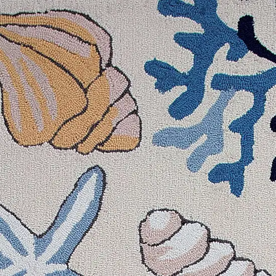 8' Ivory Blue And Brown Seashell and Coral Hand Tufted Runner Rug Photo 5