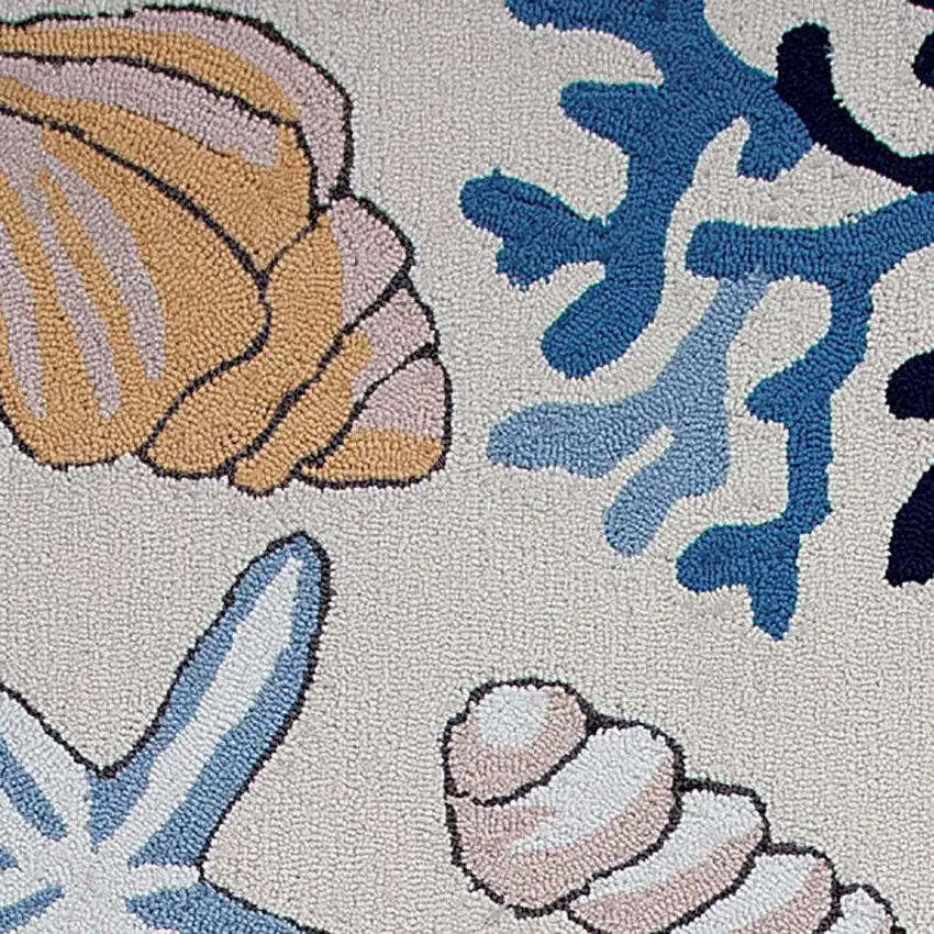 8' Ivory Blue And Brown Seashell and Coral Hand Tufted Runner Rug Photo 8