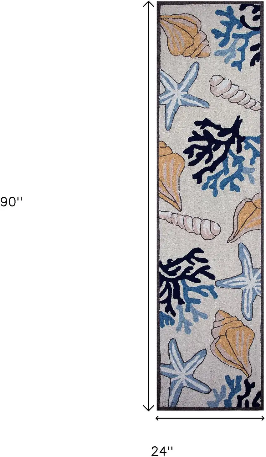 8' Ivory Blue And Brown Seashell and Coral Hand Tufted Runner Rug Photo 9