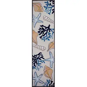 Photo of Ivory Hand Hooked Sea Corals And Shells Indoor Runner Rug