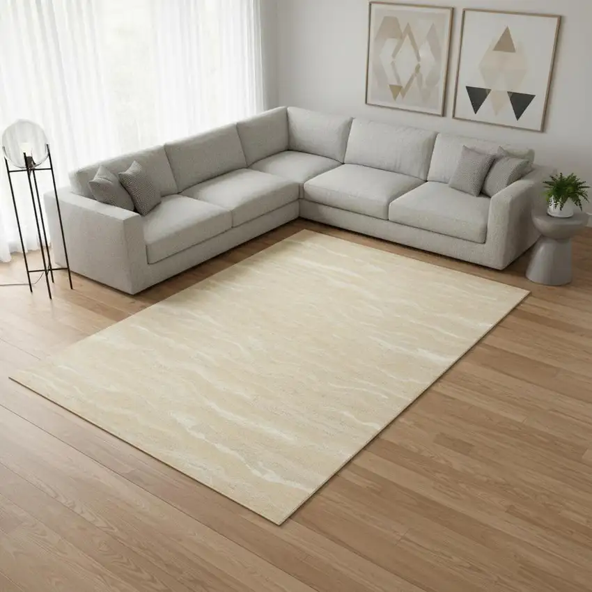 Beige And Ivory Abstract Hand Tufted Area Rug Photo 3