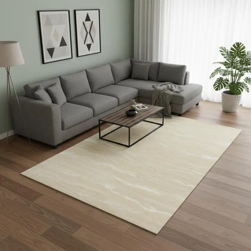 Beige And Ivory Abstract Hand Tufted Area Rug Photo 1