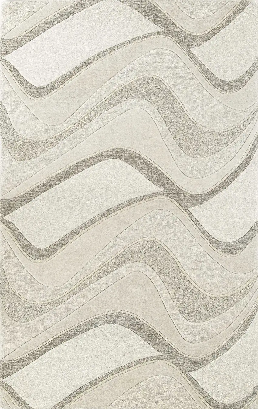 Ivory And Gray Wool Abstract Hand Tufted Area Rug Photo 5
