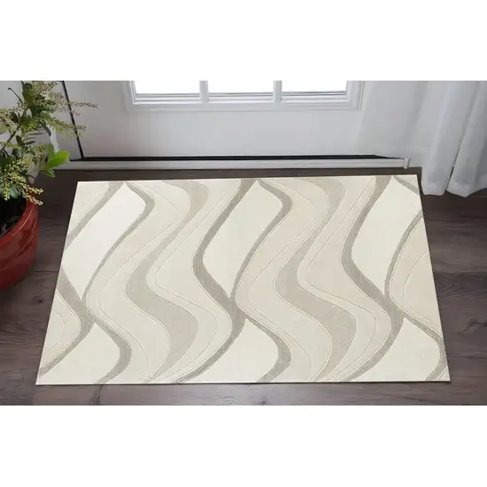 Ivory And Gray Wool Abstract Hand Tufted Area Rug Photo 1