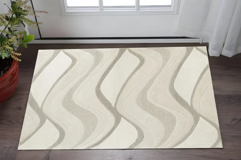 Ivory Hand Tufted Abstract Waves Indoor Accent Rug Photo 4