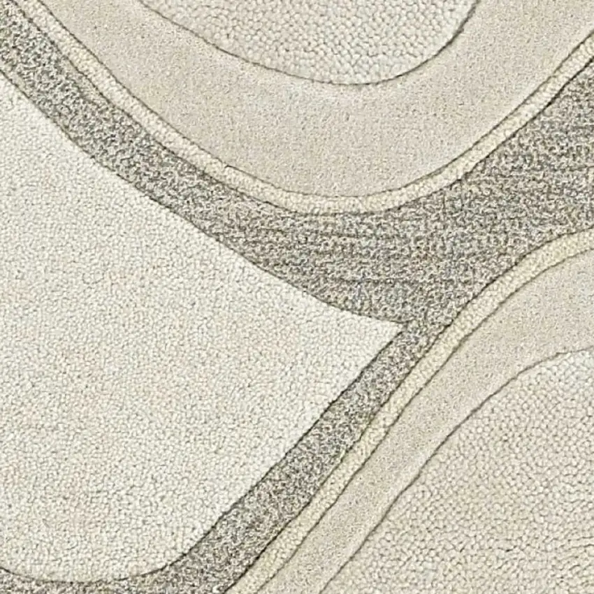 Ivory And Gray Wool Abstract Hand Tufted Area Rug Photo 7