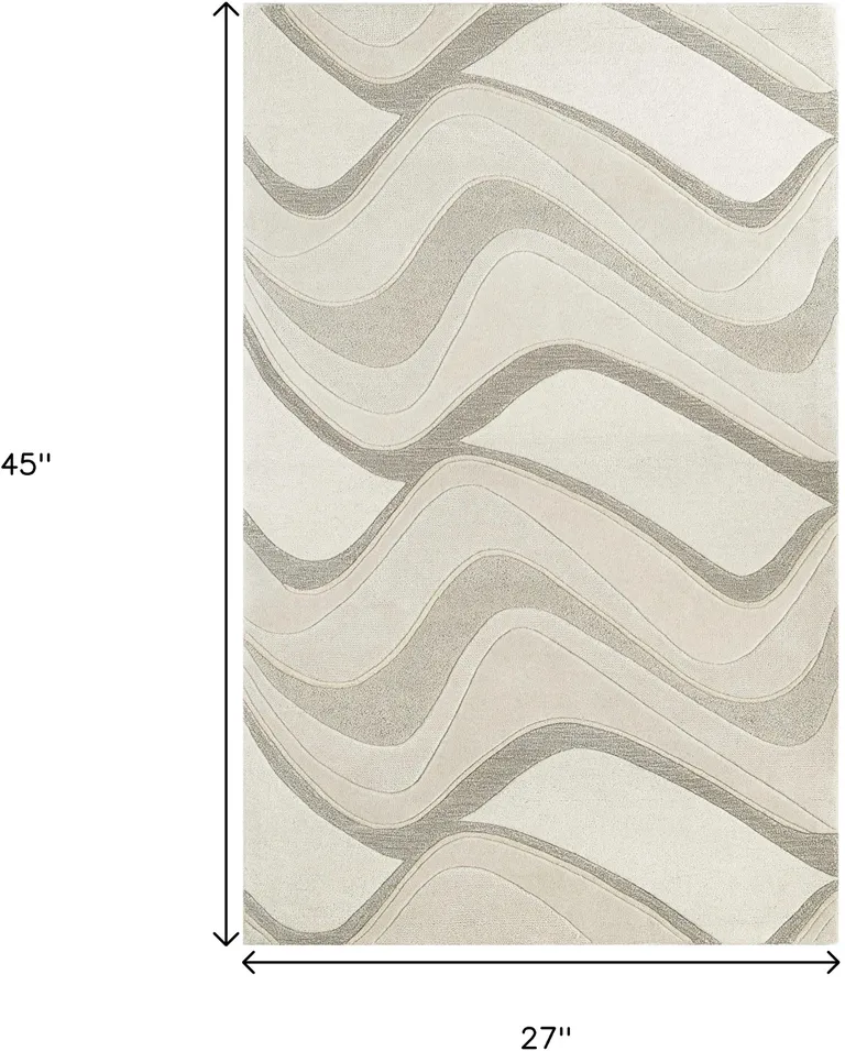 Ivory Hand Tufted Abstract Waves Indoor Accent Rug Photo 5