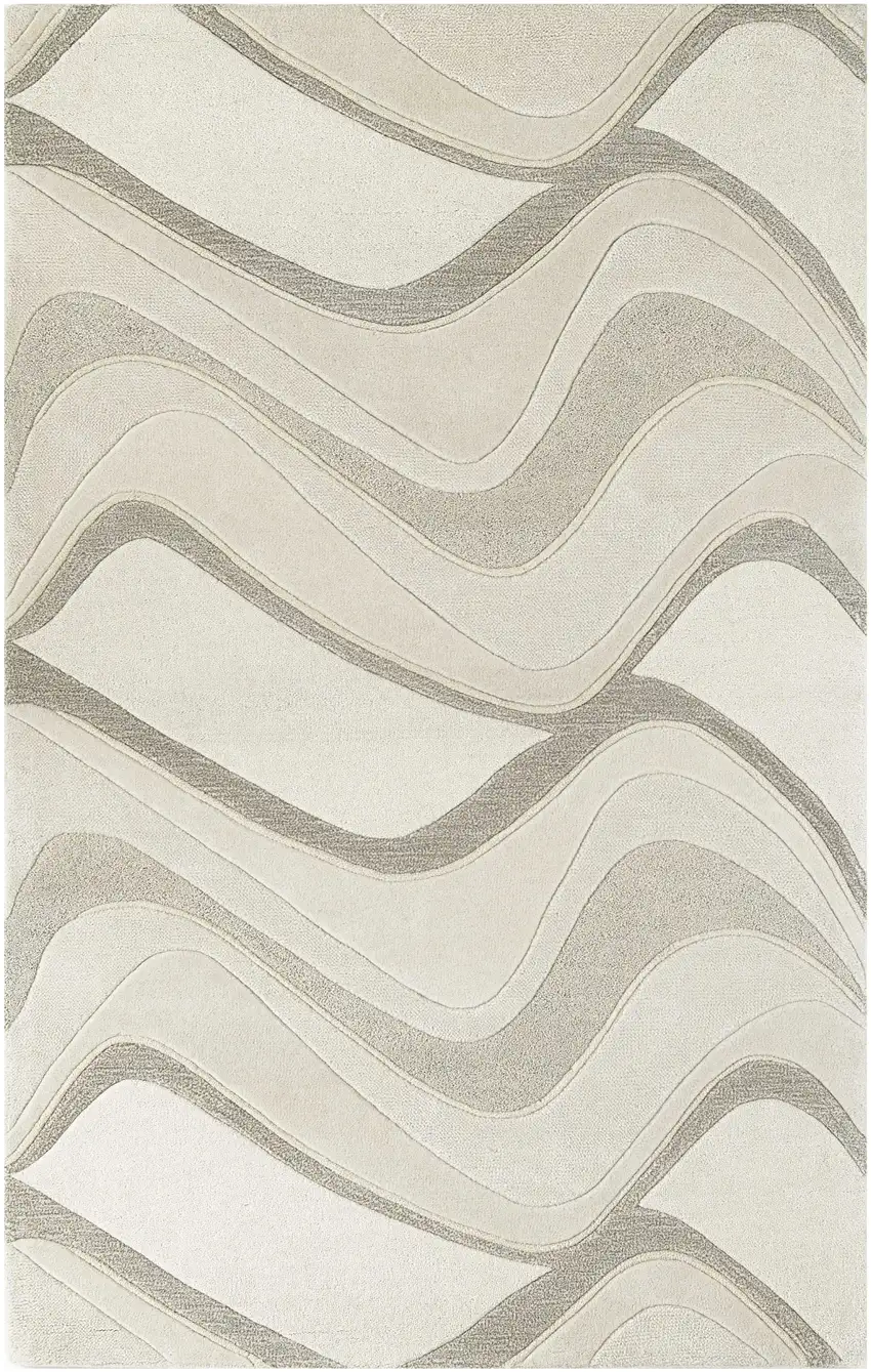 Ivory Hand Tufted Abstract Waves Indoor Area Rug Photo 2