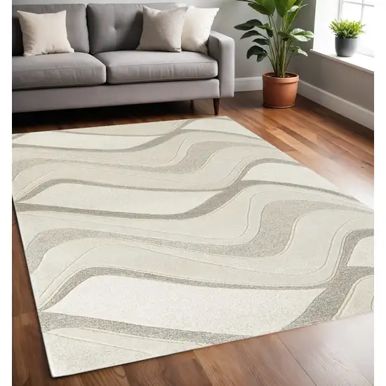 Ivory And Gray Wool Abstract Hand Tufted Area Rug Photo 1