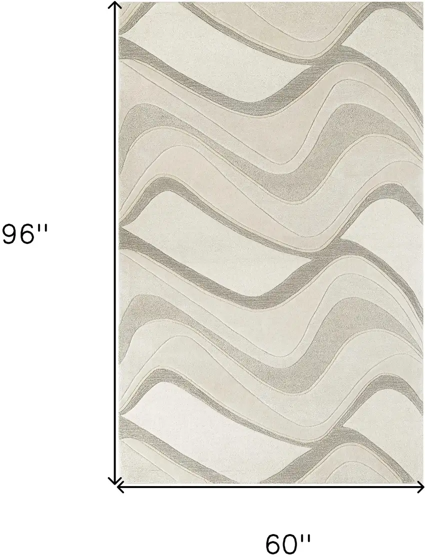 Ivory Hand Tufted Abstract Waves Indoor Area Rug Photo 3