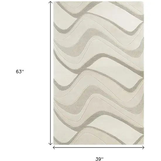 Ivory And Beige Wool Abstract Hand Tufted Area Rug Photo 8