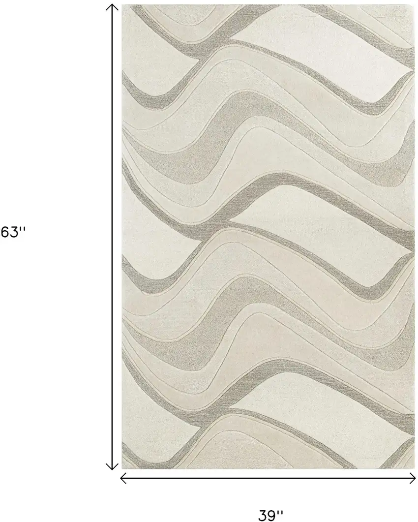 Ivory And Beige Wool Abstract Hand Tufted Area Rug Photo 8