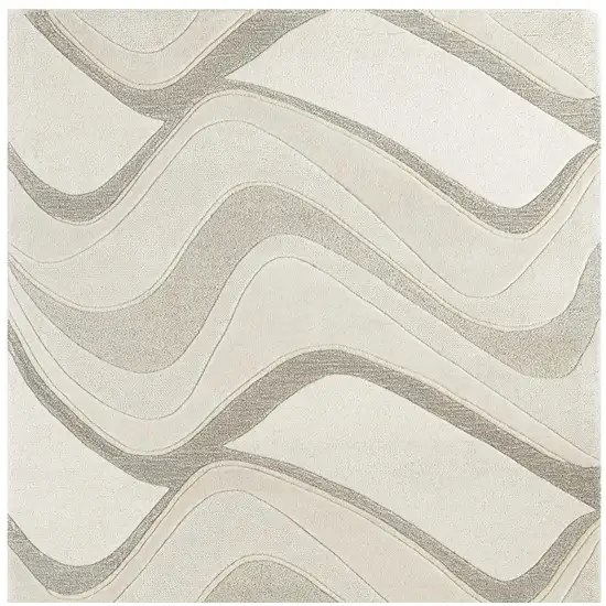 Ivory And Beige Wool Abstract Hand Tufted Area Rug Photo 7