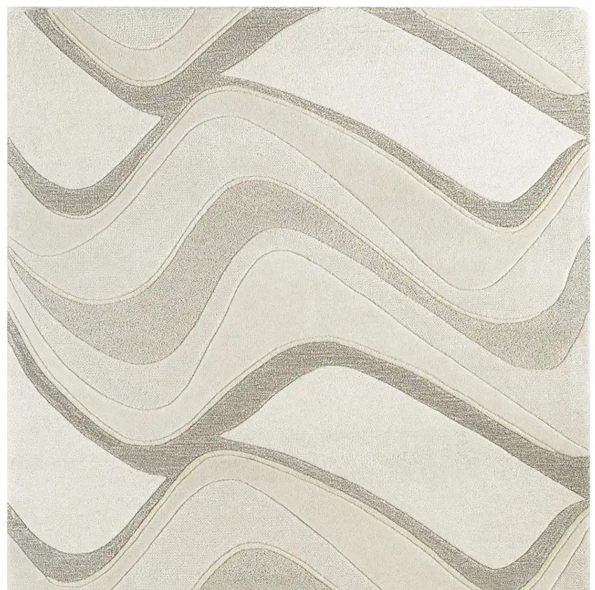 Ivory And Beige Wool Abstract Hand Tufted Area Rug Photo 7