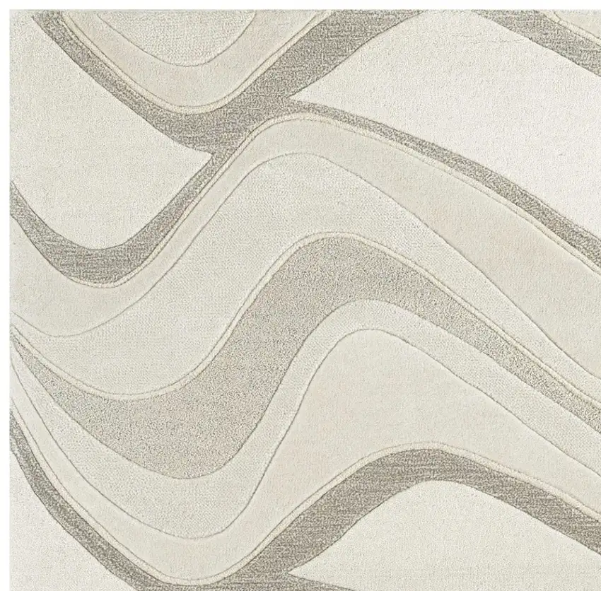 Ivory And Beige Wool Abstract Hand Tufted Area Rug Photo 4